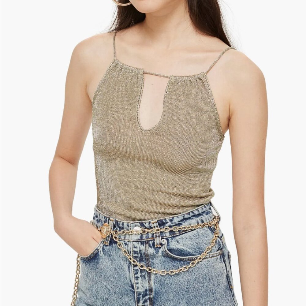 NWT sexy gold metallic knit halter top Topshop